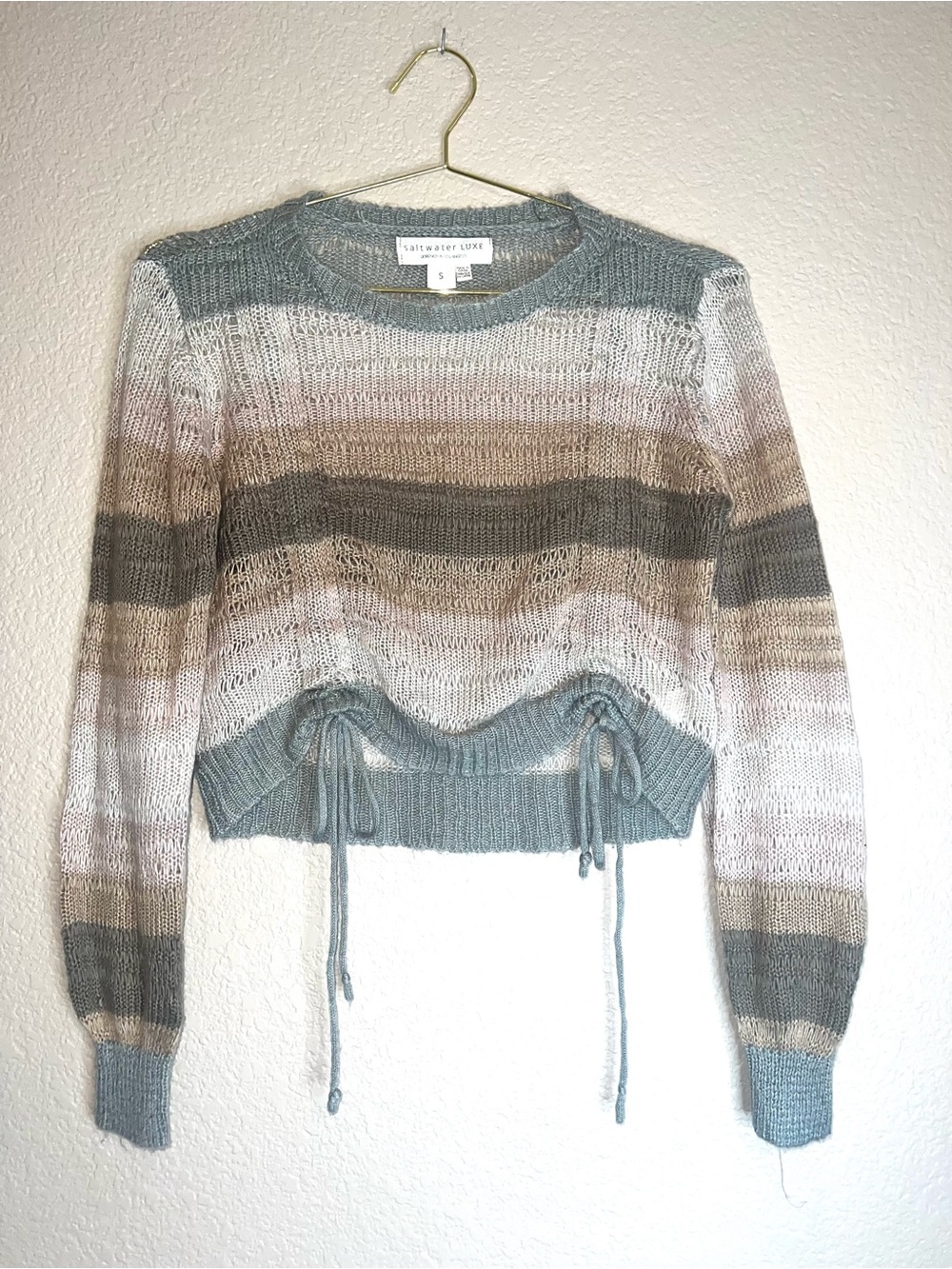 Saltwater LUXE Earthtones Mabel Cropped Ombre’ Drawstring Knit Sweater Sz S